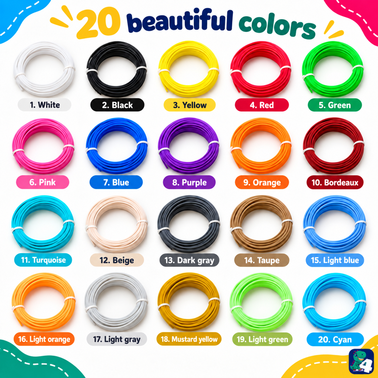 PCL filament 20 colours for wireless 3D pens