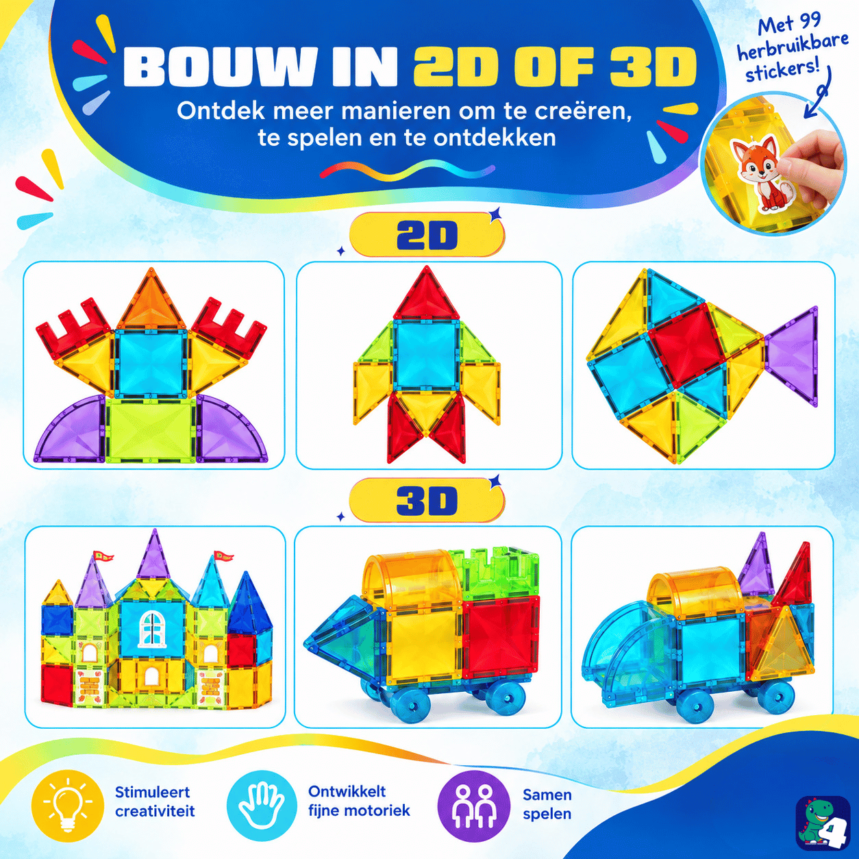 Magnetic Tiles - Kaleidoscopic Creations - 100-delig (+99 Stickers) - Magnetisch Speelgoed