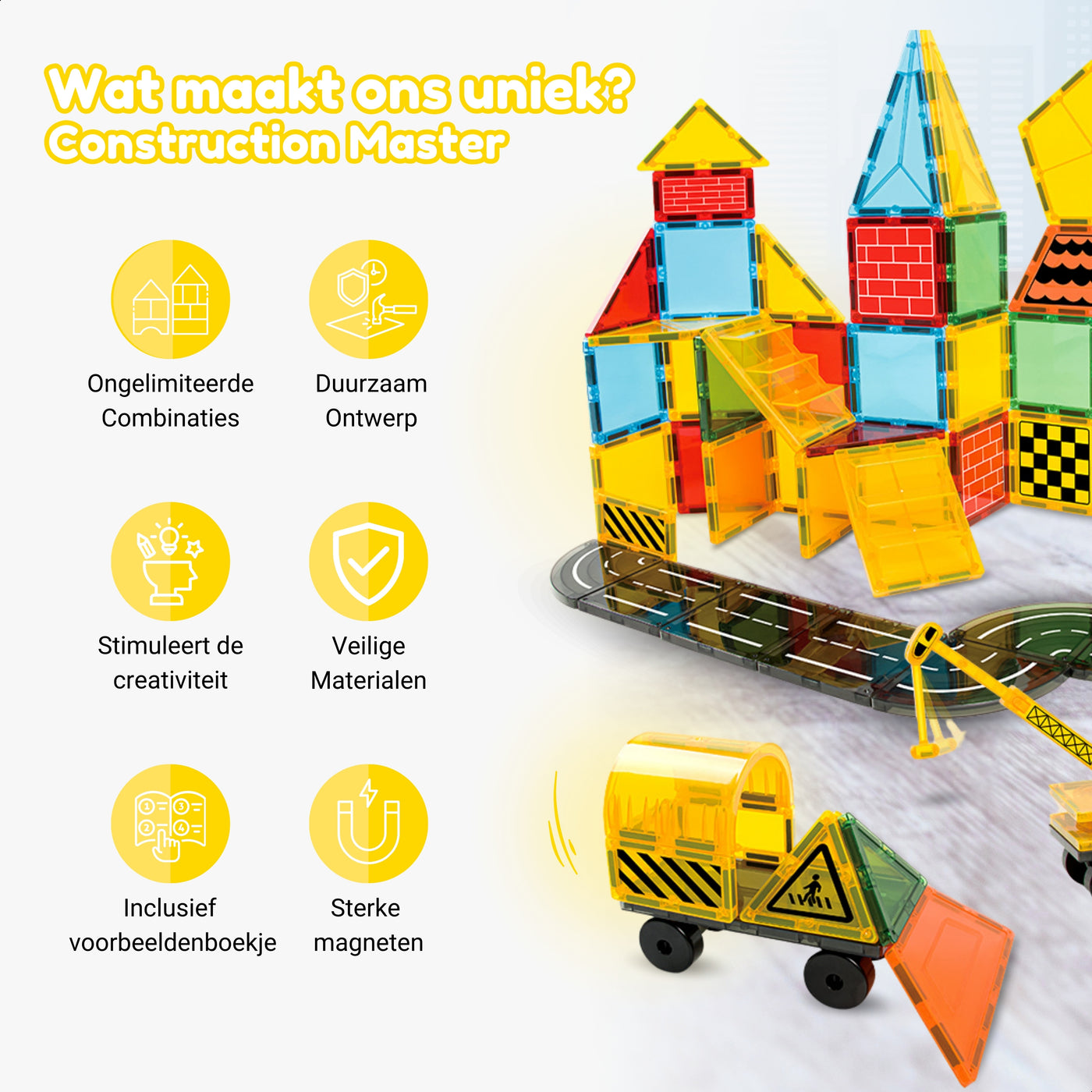 Magnetic Tiles - Construction Master Editie - 90 Stuks