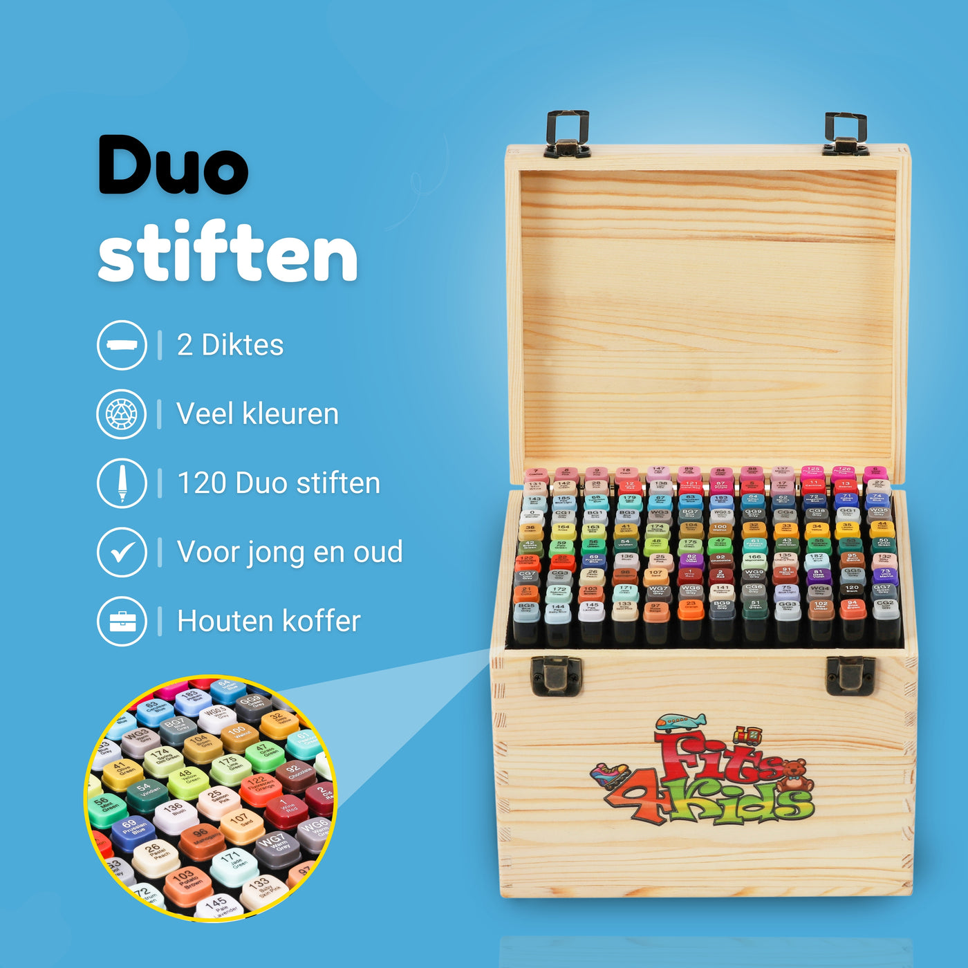 Twinmarkers - 120 Stuks - Inclusief Luxe Houten Opbergkist