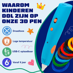 Waarom kinderen dol zijn op de draadloze 3D pen (blauw): draadloos, lage temperatuur, USB-C opladen, vanaf 6 jaar