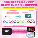 Inhoud van het draadloze 3D pen starterspakket (roze) in de XL opbergkoffer