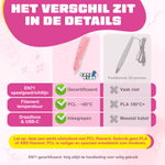 Verschil tussen de draadloze PCL 3D pen (roze) en een traditionele 3D pen