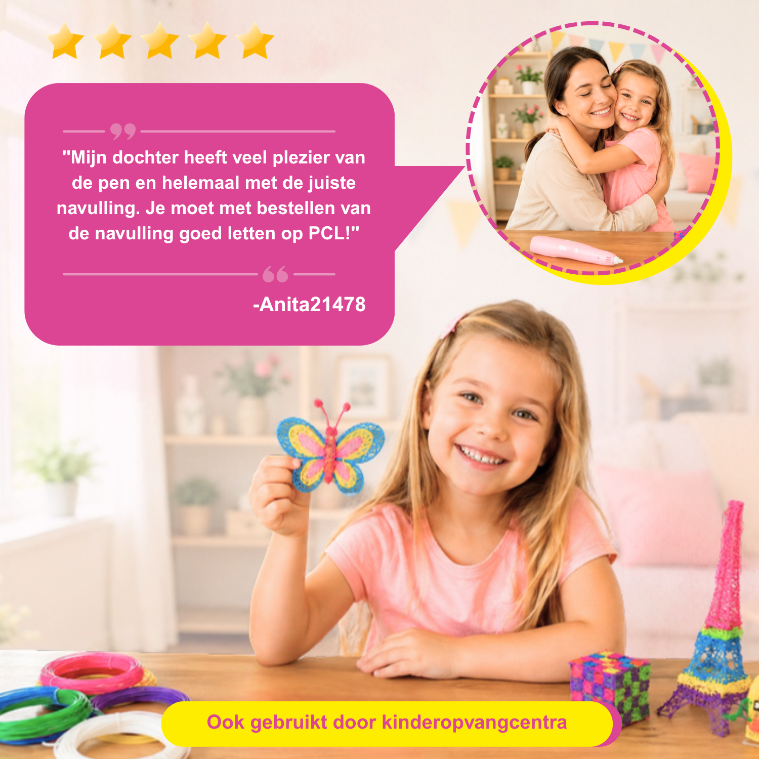 Klantreview van een ouder over de draadloze 3D pen (roze)