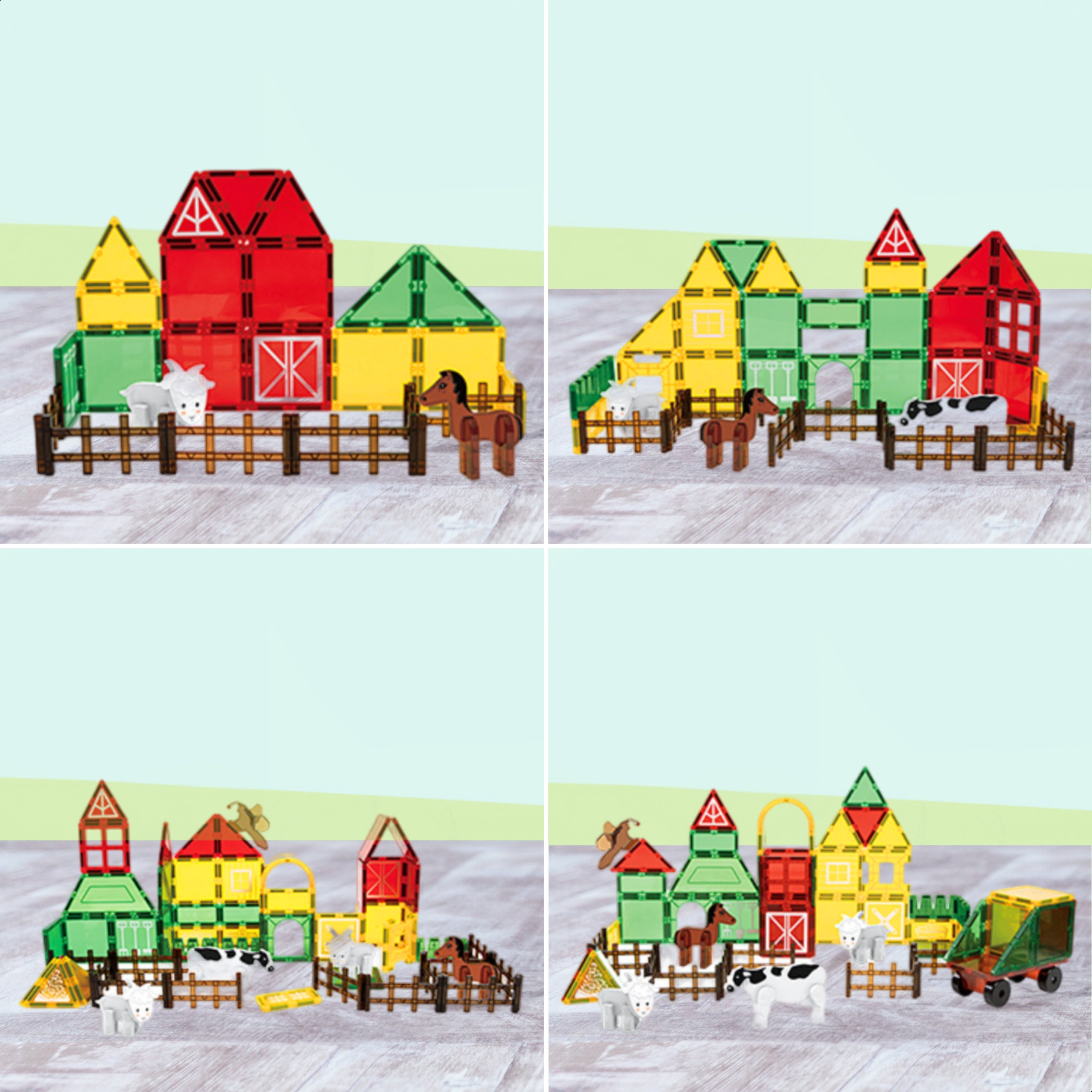 Meerdere bouwmogelijkheden met Magnetic Tiles Farmyard Frenzy van Fits4Kids