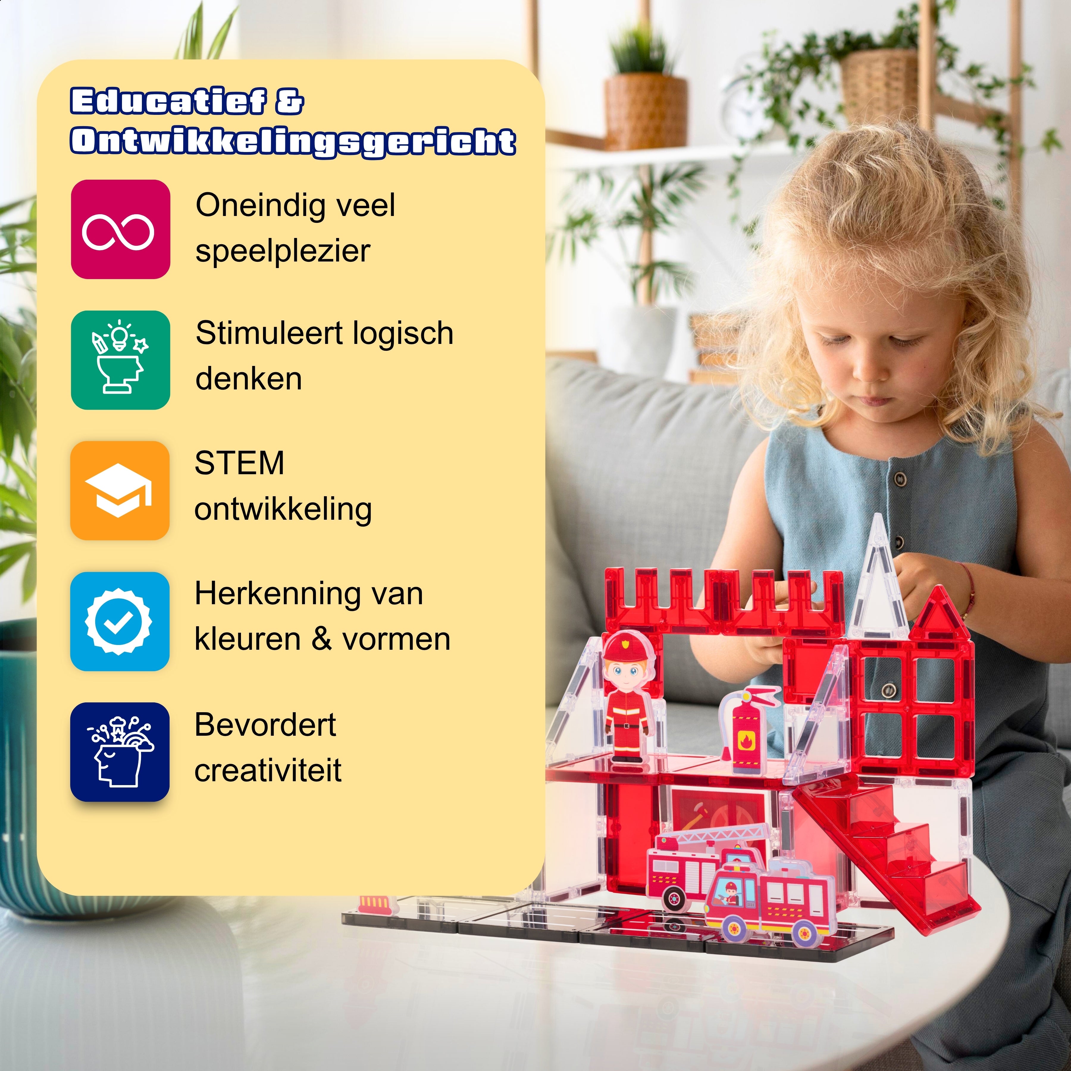 Educatieve voordelen van Magnetic Tiles Fire Fighters van Fits4Kids waaronder STEM ontwikkeling