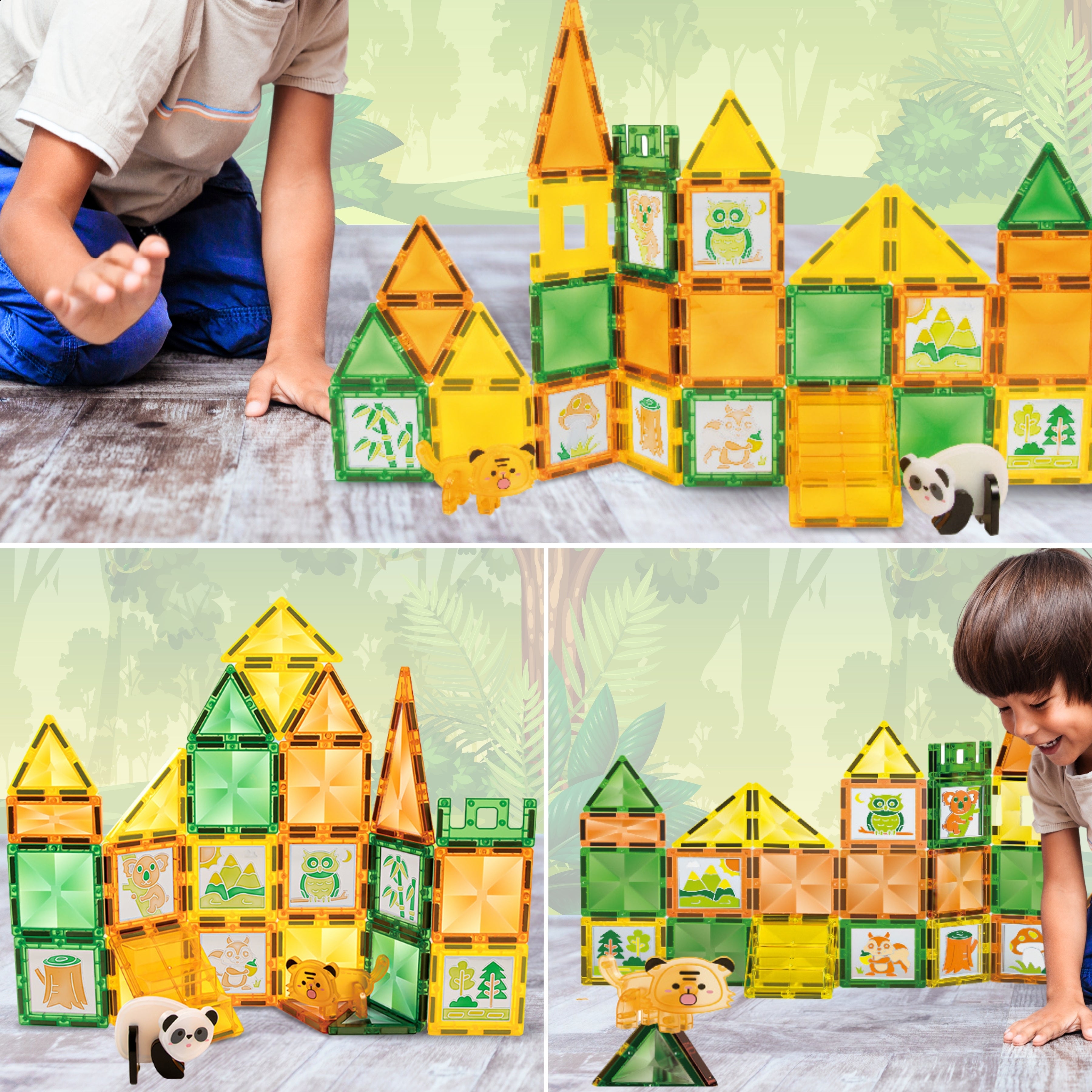 Magnetic Tiles Jungle van Fits4Kids opgebouwd in sfeervolle omgeving