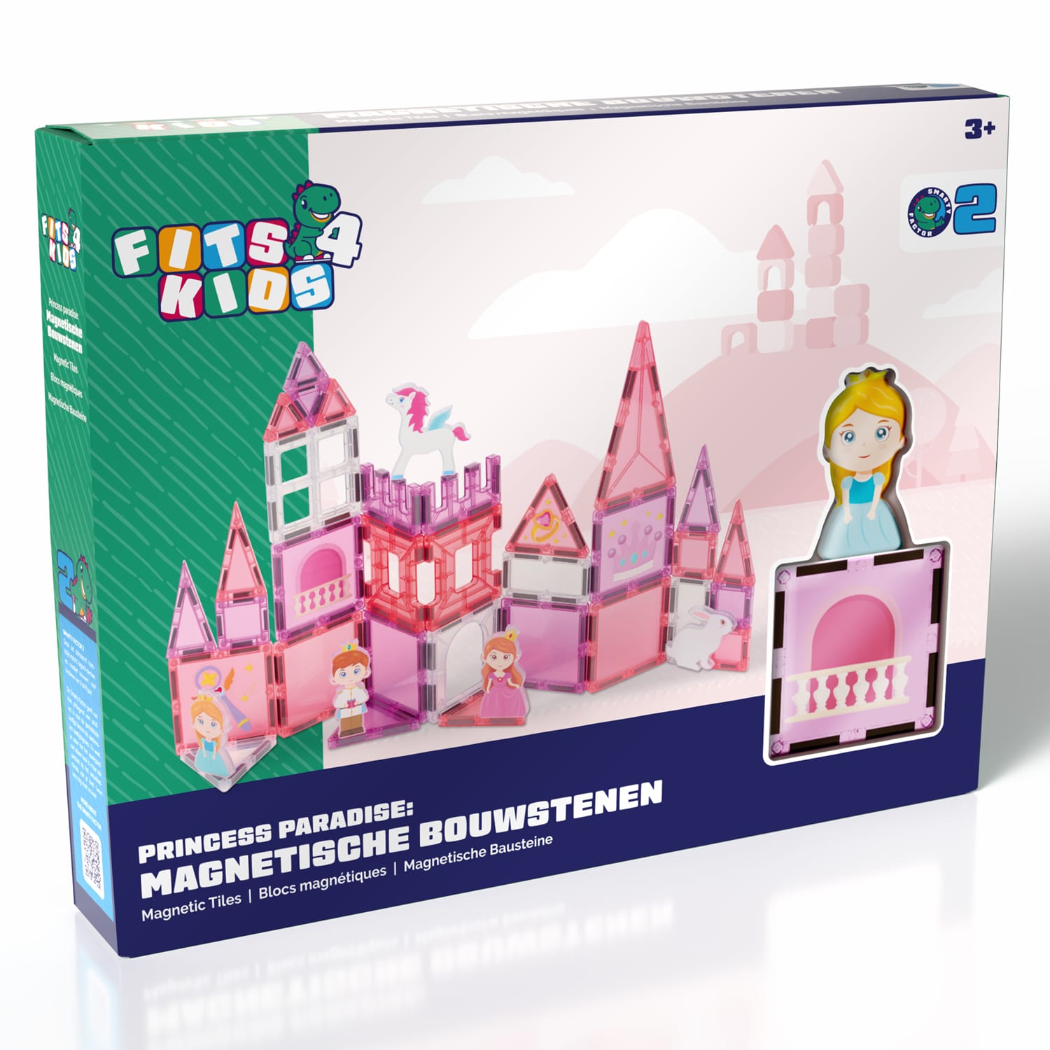 Verpakking van de Magnetic Tiles Princess Paradise van Fits4Kids voor kinderen vanaf 3 jaar