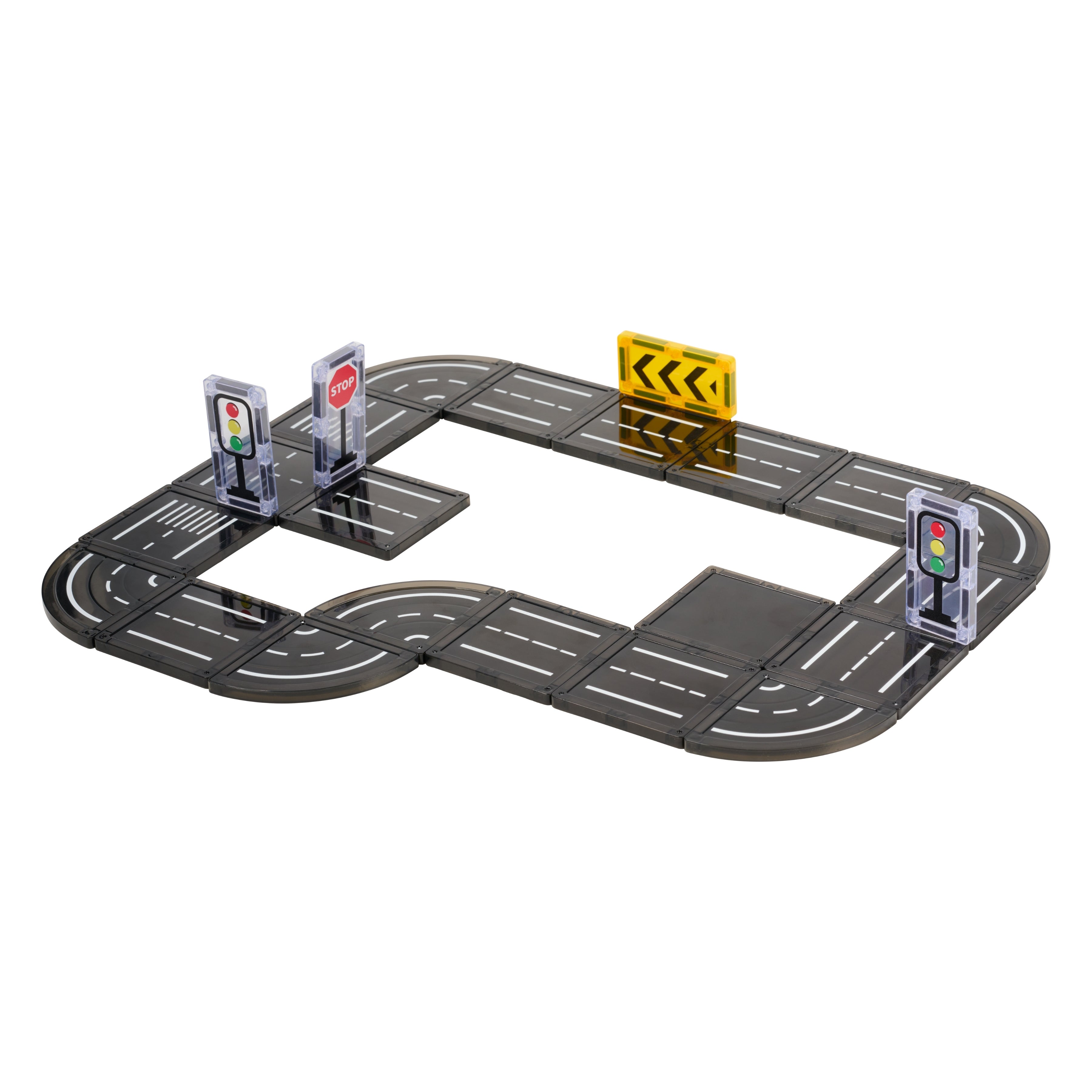 Autobaantje gebouwd met Magnetic Tiles Road Trip Rally van Fits4Kids