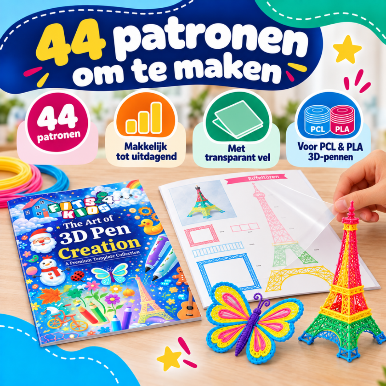 44 patronen om na te maken in het 3D Pen Sjablonenboek 2026 Edition